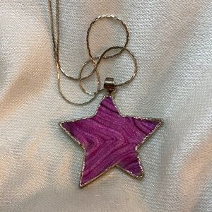 Pink Agate Star Necklace w/ Silver Border & Chain